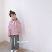 2023女童外套春季儿童韩版甜美文艺女孩蝴蝶结丝带风衣拉链衫