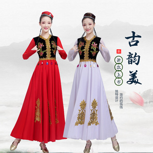 新疆舞蹈演出服装女成人，少数民族舞台表演出服，维吾尔族舞蹈大摆裙