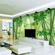 田园风景竹子壁画荷花家用墙布5d电视背景，墙纸中式8d立体山水壁纸