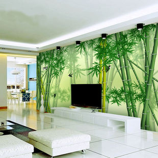田园风景竹子壁画荷花家用墙布，5d电视背景墙纸，中式8d立体山水壁纸