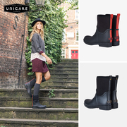 unicare雨鞋女时尚款外穿欧美中筒雨靴，防水防滑户外徒步涉水鞋