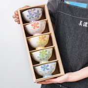 美浓烧日本进口五彩樱花饭碗日式陶瓷餐具套装家用小碗礼盒装送礼