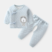 新生儿保暖两件套婴儿秋衣秋裤纯棉儿童内衣套装宝宝夹棉系带衣服
