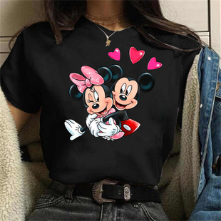 mousewomantshirt时尚，卡通老鼠印花男女，情侣装t恤圆领短袖