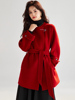 双面羊绒大衣女秋冬季2023高级感小个子，红色高端羊毛毛呢外套