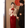 中式旗袍订婚礼服平时可穿敬酒服2024新娘，红色小个子套装衣服