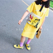 DORA's大哆家童装折扣款韩国女童字母撞色柠檬黄连衣裙长款T恤