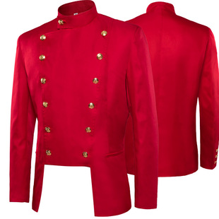 英伦宫廷王子礼服双排，扣立领西装男欧美夹克外贸休闲大码红色外套