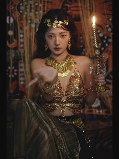 古埃及公主服饰性感金色蝴蝶上衣设计感长裙异域风旅拍摄影