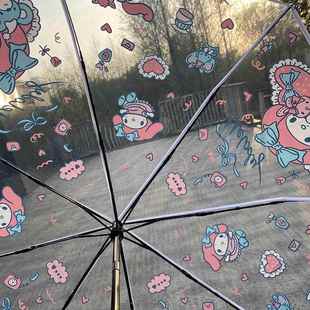 透明雨伞儿童全自动卡通，折叠自开学生网，红颜值简约伞小清新三折伞