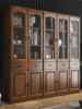 实木橡木书柜带玻璃门三门简易中式书架储物学生书橱办公室文件柜