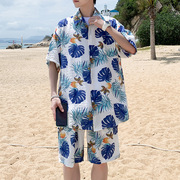 海之椰海南岛服装衬衫，男夏短袖套装三亚休闲旅游沙滩印花大码男女