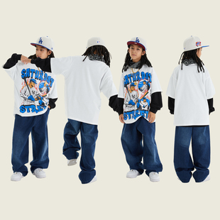 儿童嘻哈街舞演出服t恤套装爵士潮服男童女童hiphop表演服装夏季
