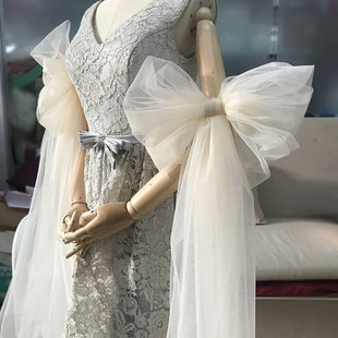 新娘手套婚纱礼服白色蝴蝶结，长款手纱抹胸婚纱，手袖遮手臂造型多色