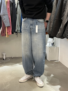 韩国男装直播tdh高档阔腿锥形小脚水洗磨白设计师时尚牛仔裤
