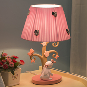 粉色田园兔子装饰台灯卧室，创意女孩房床头灯儿童，书房礼物调光灯