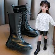 女童靴子单靴秋冬长筒靴加绒儿童马丁靴英伦风高筒靴棉靴