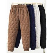轻薄保暖羽绒棉裤女外穿冬季菱形图案高腰直筒大码休闲保暖裤