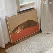 港画沙发背景墙装饰画，抽象艺术油画摆画日式猫咪，挂画客厅卧室壁画