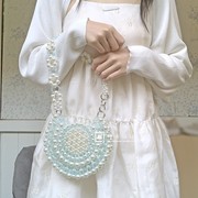 手工编织diy珍珠包成品圆形镂空手提包小众单肩包女手拎包手机包