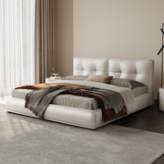 意式极简真皮床主卧室婚床现代简约1.8m实木大床储物吐司双人软床