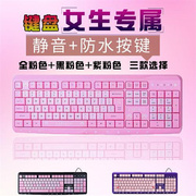 粉色键盘鼠标女生可爱卡通少女心静音办公USB有线台式电脑笔记本