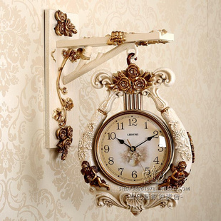 欧式双面挂钟客厅创意，静音轻奢钟表现代复古美式时尚家用时钟装饰
