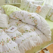 韩式花边水洗棉床单四件套，公主风床裙小碎花，被套宿舍床单人三件套