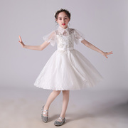 六一儿童表演服礼服公主，裙女童高端走秀钢琴，演奏白色婚纱花童裙