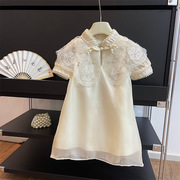 女童甜美蝴蝶刺绣公主裙，2024夏季宝宝可爱短袖，中式洋气连衣裙