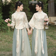 大码中式伴娘服冬季200斤肥mm姐妹闺蜜团婚礼显瘦优雅秀禾服