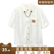 高端469元蔓系列帅气Polo领配装饰雪纺亲肤衬衫2023夏季女装