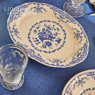 lidhome古典玫瑰陶瓷餐盘子，碗咖啡杯碟子茶杯，蓝黄色bitossi同厂