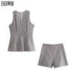 BBWM 欧美女装法式气质V领西装无袖套装高腰显瘦短裤