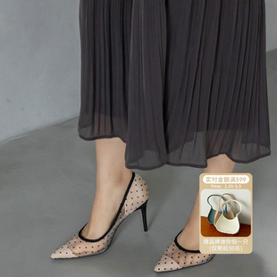 RANDA 23透明黑色波点网纱单鞋高跟鞋女 DP31183