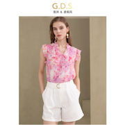 GDS澳洲品牌度假风高端桑蚕丝2024款粉色无袖背心坎肩上衣女夏季