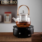 蒸煮中式壶提梁竖纹纯色，专用茶壶双轻奢泡玻璃茶壶内胆水壶耐高温