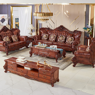欧式沙发真皮全实木橡木豪华别墅客厅头层牛皮沙发高端轻奢大户型