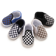 春秋3-6-12个月男女宝宝鞋子，0-1岁婴儿软底格子，学步鞋帆布防掉鞋