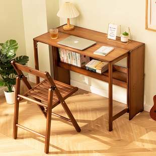 折叠书桌电脑桌子办公桌学生，家用小型台式实木卧室床边写字工作台
