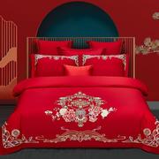 结婚床单四件套大红高档陪嫁床单被罩喜被婚庆婚房床上用品刺绣
