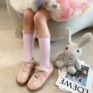 女童春夏彩色袜子纯棉中筒袜纯色ins潮彩虹高饱和度糖果色长筒袜