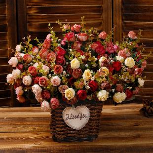 欧式小玫瑰花束绢花21头仿真花居家装饰花假花防真人造花