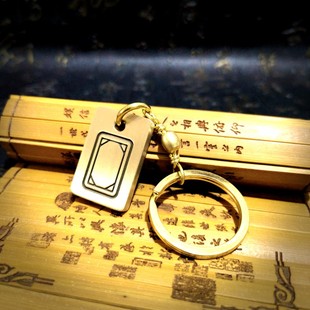 2024黄铜实心创意雕刻袖珍麻将白板發财个性钥匙扣吊坠挂件环