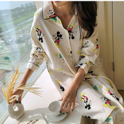 2022韩国秋季丝棉迪士尼卡通，米奇印花长袖，宽松情侣睡衣套装睡裙女