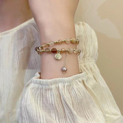 CAIFIRST复古法式珍珠手串ins小众设计感轻奢水晶串珠手链时尚学