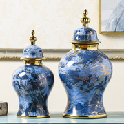 欧式简约陶瓷将军罐花瓶，摆件现代轻奢客厅，家居饰品创意酒柜装饰品