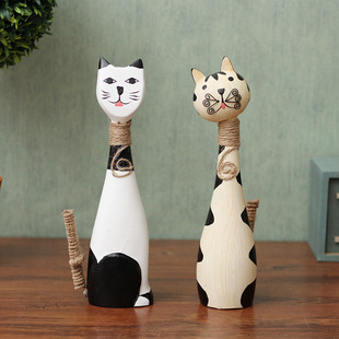 北欧彩绘木质小猫创意情侣猫咪客厅酒柜摆件家居装饰工艺摆设