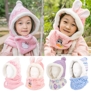 儿童帽子女童艾莎朱迪小兔幼儿宝宝围巾脖套一体帽冬季女孩护耳帽