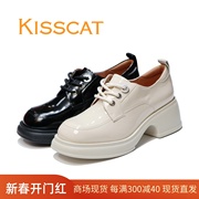 kisscat接吻猫2024厚底系带，漆皮乐福女鞋ka43130-50